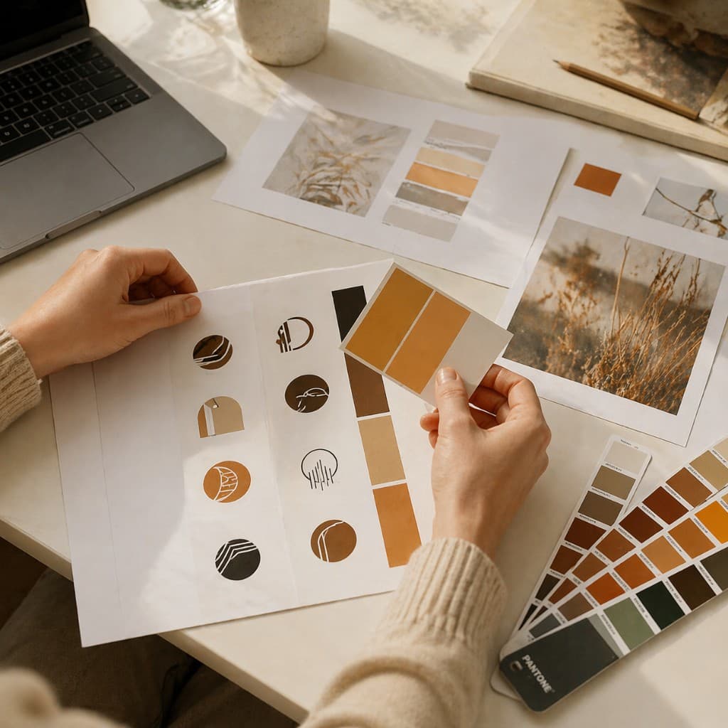 Designer configuring a branded workspace and reviewing colour palettes